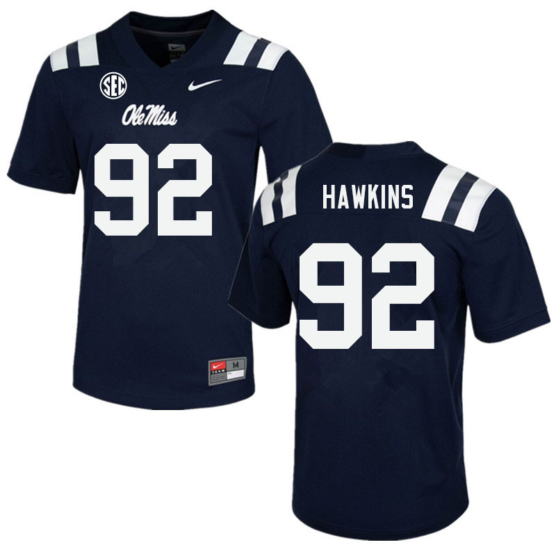 JJ Hawkins Ole Miss Rebels NCAA Men's Navy #92 Stitched Limited College Football Jersey THC4158DW